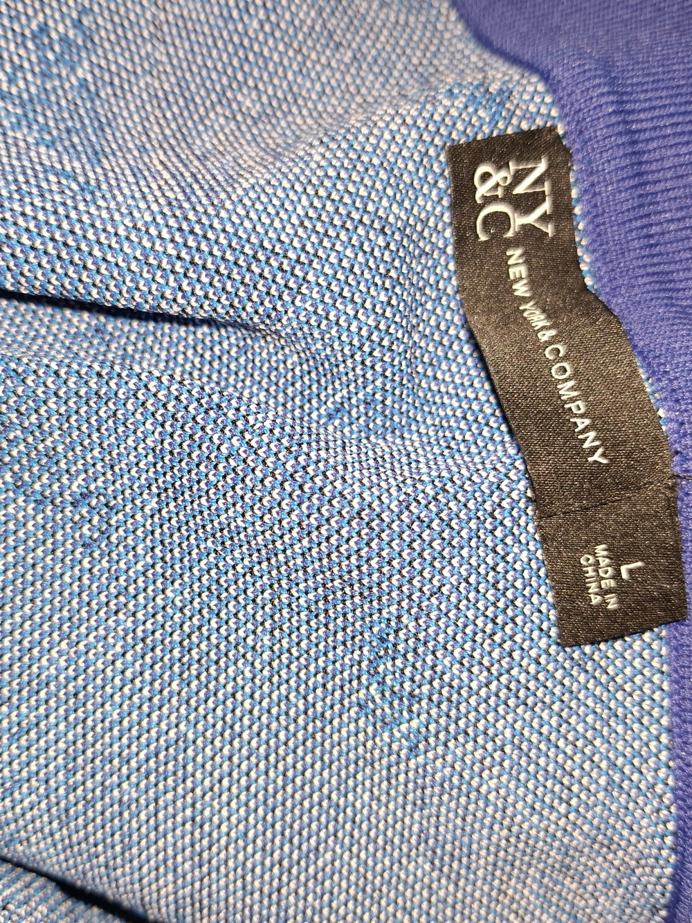New York & Company Strapless Blue & White Patterned Mini Sweater Dress - Picture 3 of 5